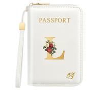 Passport Holder for Travel Personalized Initial Letter Vintage Rose Flower Passport Cover RFID Blocking Travel Wallet for Women, White, L, Vintage