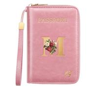 Passport Holder for Travel Personalized Initial Letter Vintage Rose Flower Passport Cover RFID Blocking Travel Wallet for Women, Pink, M, Vintage