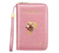 Passport Holder for Travel Personalized Initial Letter Vintage Rose Flower Passport Cover RFID Blocking Travel Wallet for Women, Pink, P, Vintage