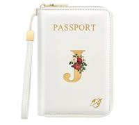Passport Holder for Travel Personalized Initial Letter Vintage Rose Flower Passport Cover RFID Blocking Travel Wallet for Women, White, J, Vintage
