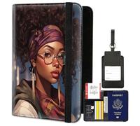 Passport Holder for Women Men,Leather Travel Passport Wallet and Luggage Tag Set, Waterproof Passport Case Book with Credit Card Slots, Passport Cover RFID Blocking，African Women Quotes,