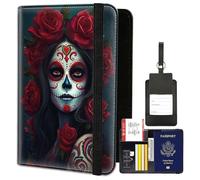 Passport Holder for Women Men, PU Leather Travel Passport Wallet and Luggage Tag Set, Waterproof Passport Case Book with Credit Card Slots, Passport Cover RFID Blocking，Afro-Black Woman Crown Girl,