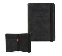 Passport Holder, Leather Passport Cover Waterproof Passport Wallet with Card Holder & Pen Slot Premium Passport Holder for Travel Document Holder Travel Essentials for Women and Men, Black, C: Black