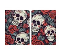 Passport Holder Leather Passport Holder Covers Case American Flag Printed Passport Book for Documents, Travel Gifts, Sugar skulls and red roses, 20.3x13.8cm
