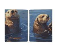Passport Holder Leather Passport Holder Covers Case American Flag Printed Passport Book for Documents, Travel Gifts, Sea Otters Painting, 20.3x13.8cm