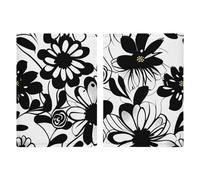Passport Holder Leather Passport Holder Covers Case Animal Paw Prints Printed Passport Book for Documents, Travel Gifts, Black and White Flowers, 20.3x13.8cm