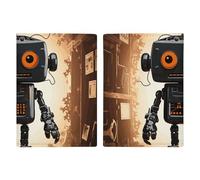 Passport Holder Leather Passport Holder Covers Case Black Robot Printed Passport Book for Documents, Travel Gifts, Black robot, 20.3x13.8cm