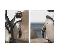 Passport Holder Leather Passport Holder Covers Case Black Robot Printed Passport Book for Documents, Travel Gifts, African Penguin, 20.3x13.8cm