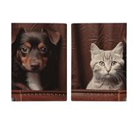 Passport Holder Leather Passport Holder Covers Case Cat And Dog Sitting in Leather Pocket Printed Passport Book for Documents, Travel Gifts, Cat and dog sitting in leather pocket, 20.3x13.8cm