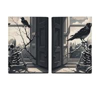 Passport Holder Leather Passport Holder Covers Case Chihuahua on The Hillside Printed Passport Book for Documents, Travel Gifts, A raven on the windowsill, 20.3x13.8cm