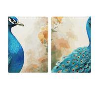 Passport Holder Leather Passport Holder Covers Case Cluster of Stars in Night Sky Printed Passport Book for Documents, Travel Gifts, Cartoon blue peacock, 20.3x13.8cm