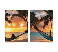 Passport Holder Leather Passport Holder Covers Case Coconut Beach Sunset Hammock Printed Passport Book for Documents, Travel Gifts, Coconut Beach Sunset Hammock, 20.3x13.8cm