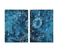 Passport Holder Leather Passport Holder Covers Case Colorful Birthday Cupcakes Printed Passport Book for Documents, Travel Gifts, Blue Musical Notes, 20.3x13.8cm