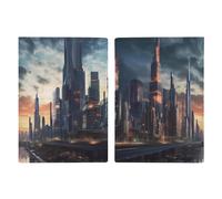 Passport Holder Leather Passport Holder Covers Case Colorful Marble Pastel Blue Purple Printed Passport Book for Documents, Travel Gifts, City Scape, 20.3x13.8cm