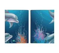 Passport Holder Leather Passport Holder Covers Case Elephant Is Sitting in The Water Printed Passport Book for Documents, Travel Gifts, Dolphin and fish, 20.3x13.8cm