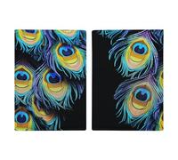 Passport Holder Leather Passport Holder Covers Case Golden Glittering Fish Scales Printed Passport Book for Documents, Travel Gifts, A Bunch of Peacock Feathers, 20.3x13.8cm