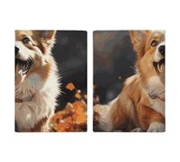 Passport Holder Leather Passport Holder Covers Case Golden Glittering Fish Scales Printed Passport Book for Documents, Travel Gifts, Cute Corgi Dog, 20.3x13.8cm