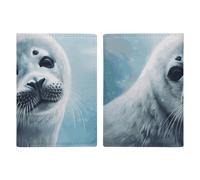 Passport Holder Leather Passport Holder Covers Case I Love My Dog Dachshunds Printed Passport Book for Documents, Travel Gifts, Harp Seal Painting Wallpaper, 20.3x13.8cm