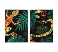 Passport Holder Leather Passport Holder Covers Case Little White Dogs Pattern Printed Passport Book for Documents, Travel Gifts, Gecko and tropical leaves, 20.3x13.8cm
