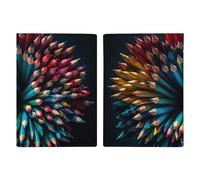 Passport Holder Leather Passport Holder Covers Case Monkey Sitting on Stone Printed Passport Book for Documents, Travel Gifts, Many Colored Pencils, 20.3x13.8cm