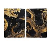 Passport Holder Leather Passport Holder Covers Case Music Note Wall Printed Passport Book for Documents, Travel Gifts, Yellow Dragon Black Background, 20.3x13.8cm