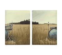 Passport Holder Leather Passport Holder Covers Case Native American Printed Passport Book for Documents, Travel Gifts, Music Drum in Field, 20.3x13.8cm