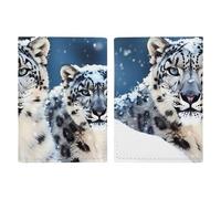 Passport Holder Leather Passport Holder Covers Case New York Night Printed Passport Book for Documents, Travel Gifts, Blue Eyed Snow Leopard, 20.3x13.8cm