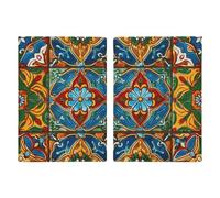 Passport Holder Leather Passport Holder Covers Case Old Plaid Checkered Printed Passport Book for Documents, Travel Gifts, Mexican Ceramic Tile, 20.3x13.8cm