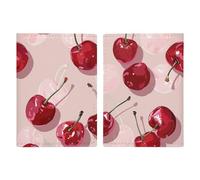 Passport Holder Leather Passport Holder Covers Case Orchid Striped Pattern Printed Passport Book for Documents, Travel Gifts, With Cherry Pattern, 20.3x13.8cm