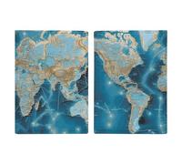 Passport Holder Leather Passport Holder Covers Case Palm Trees Ocean Waves Sunset Printed Passport Book for Documents, Travel Gifts, World Map, 20.3x13.8cm