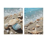 Passport Holder Leather Passport Holder Covers Case Palm Trees Ocean Waves Sunset Printed Passport Book for Documents, Travel Gifts, Beach Seashells Starfish, 20.3x13.8cm