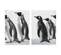 Passport Holder Leather Passport Holder Covers Case Penguins Printed Passport Book for Documents, Travel Gifts, Penguins, 20.3x13.8cm