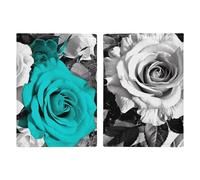 Passport Holder Leather Passport Holder Covers Case Sea Lighthouse Sandbeach Printed Passport Book for Documents, Travel Gifts, Black White Teal Gray Rose Flowers, 20.3x13.8cm