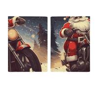 Passport Holder Leather Passport Holder Covers Case Skeleton with Roses Printed Passport Book for Documents, Travel Gifts, Santa Claus Biker Riding, 20.3x13.8cm