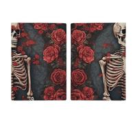 Passport Holder Leather Passport Holder Covers Case Skeleton with Roses Printed Passport Book for Documents, Travel Gifts, Skeleton with Roses, 20.3x13.8cm
