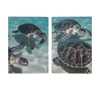 Passport Holder Leather Passport Holder Covers Case Skeleton with Roses Printed Passport Book for Documents, Travel Gifts, Sea Turtles, 20.3x13.8cm