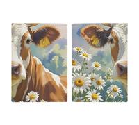 Passport Holder Leather Passport Holder Covers Case Texas Bluebonnets Scenery Printed Passport Book for Documents, Travel Gifts, Watercolor Cow And Daisy Flower, 20.3x13.8cm