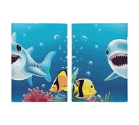 Passport Holder Leather Passport Holder Covers Case Tree Frog Printed Passport Book for Documents, Travel Gifts, Smiling Shark, 20.3x13.8cm