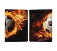 Passport Holder Leather Passport Holder Covers Case Tree Frog Printed Passport Book for Documents, Travel Gifts, Soccer flame, 20.3x13.8cm