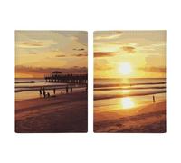Passport Holder Leather Passport Holder Covers Case Tropical Hibiscus Flowers Printed Passport Book for Documents, Travel Gifts, Sunset Beach, 20.3x13.8cm