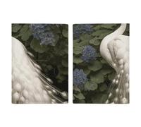 Passport Holder Leather Passport Holder Covers Case Waves Sea Birds Printed Passport Book for Documents, Travel Gifts, White Peacock, 20.3x13.8cm