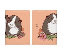 Passport Holder Leather Passport Holder Covers Case White Natural Greenery Twig Printed Passport Book for Documents, Travel Gifts, Two guinea pigs hanging out, 20.3x13.8cm