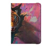 Passport Holder leather Passport Wallet animal Tigers breaking through the