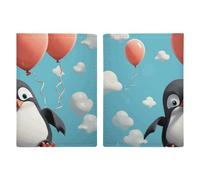 Passport Holder Passport Book Leather Passport Cover Card Holder Alpacas in Love in The Mountains Travel Wallet for On Business Trip, Travel Gifts, Cute penguin with balloon, 20.3x13.8cm