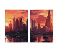 Passport Holder Passport Book Leather Passport Cover Card Holder Flowers Growing Travel Wallet for On Business Trip, Travel Gifts, Cityscape at Sunset, 20.3x13.8cm