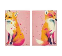 Passport Holder Passport Book Leather Passport Cover Card Holder Green Parachute Travel Wallet for On Business Trip, Travel Gifts, Cartoon Two Foxes, 20.3x13.8cm