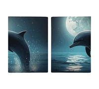 Passport Holder Passport Book Leather Passport Cover Card Holder Handmade Metal Clock Travel Wallet for On Business Trip, Travel Gifts, Dolphin in the Moonlight, 20.3x13.8cm