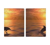 Passport Holder Passport Book Leather Passport Cover Card Holder Happy Corgi Dog Travel Wallet for On Business Trip, Travel Gifts, Dolphin and sunset, 20.3x13.8cm