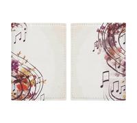 Passport Holder Passport Book Leather Passport Cover Card Holder Night Sky Stars Travel Wallet for On Business Trip, Travel Gifts, Musical Note Floral, 20.3x13.8cm