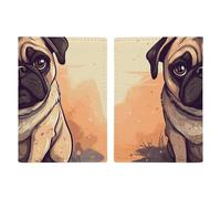 Passport Holder Passport Book Leather Passport Cover Card Holder Pug Cartoon Travel Wallet for On Business Trip, Travel Gifts, Pug cartoon, 20.3x13.8cm
